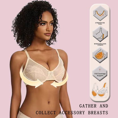 🏆 Enchante Floral Lace Unlined Comfort Non-padded Full Coverage Plus Size Underwire Bra Adjustable Straps The Adapter Cup Anti-Cookie-Cutter Bra