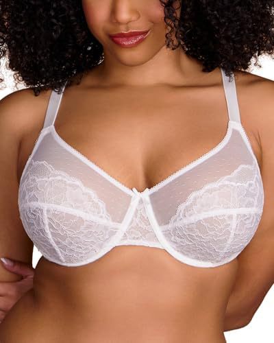 🏆 Enchante Floral Lace Unlined Comfort Non-padded Full Coverage Plus Size Underwire Bra Adjustable Straps The Adapter Cup Anti-Cookie-Cutter Bra