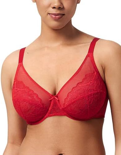 🏆 Enchante Floral Lace Unlined Comfort Non-padded Full Coverage Plus Size Underwire Bra Adjustable Straps The Adapter Cup Anti-Cookie-Cutter Bra