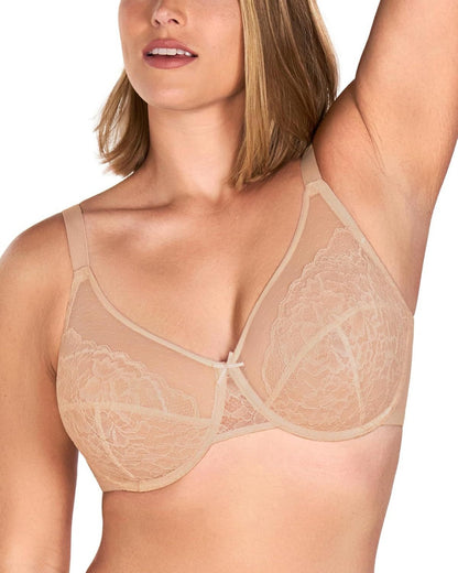 🏆 Enchante Floral Lace Unlined Comfort Non-padded Full Coverage Plus Size Underwire Bra Adjustable Straps The Adapter Cup Anti-Cookie-Cutter Bra
